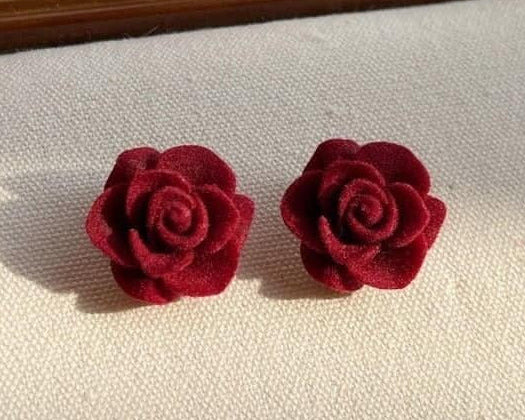 Amroze Heritage - Velvet Red Rose Stud Tops Pair –