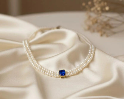 Amroze Heritage - Sultana Pearl Choker Blue - CK-EM-004 -