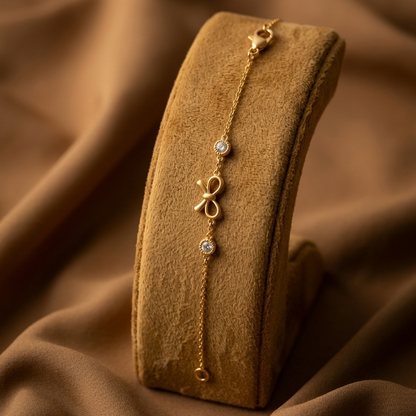 Amroze Heriatge - Stainless Steel Bow Charm Stone Bracelet