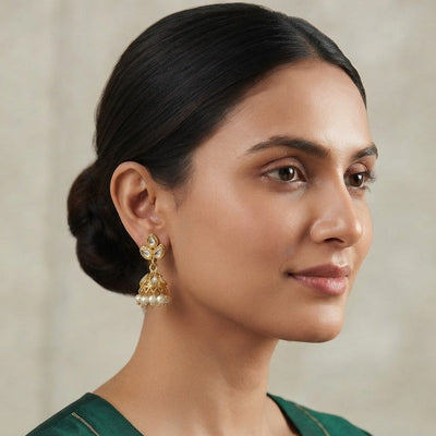 Amroze  Heritage - Noor Mahal Gold Pearl Jhumka Earrings - IEJ-EM-020