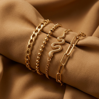 Amroze Heritage - Snake Style 4-Layer Chain Bracelet