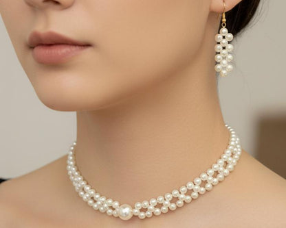 Amroze Heritage - Straight Flower Pearl Choker - CK-EM-003