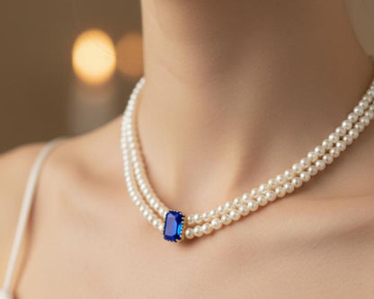 Amroze Heritage - Sultana Pearl Choker Blue - CK-EM-004 -