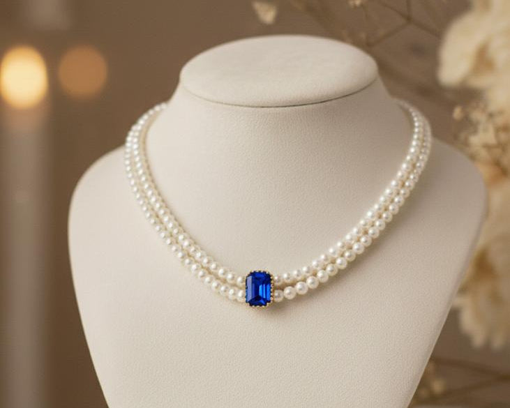 Amroze Heritage - Sultana Pearl Choker Blue - CK-EM-004 -