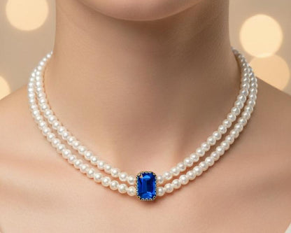 Amroze Heritage - Sultana Pearl Choker Blue - CK-EM-004 -