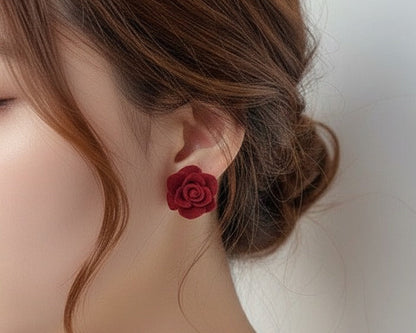 Amroze Heritage - Velvet Red Rose Stud Tops Pair –