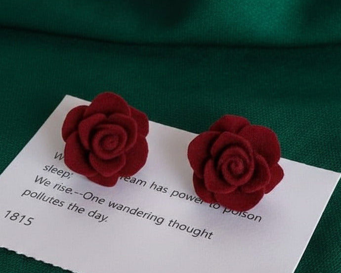 Amroze Heritage - Velvet Red Rose Stud Tops Pair –