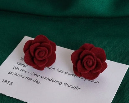 Amroze Heritage - Velvet Red Rose Stud Tops Pair –