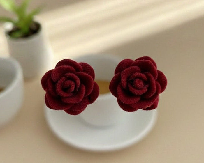 Amroze Heritage - Velvet Red Rose Stud Tops Pair –