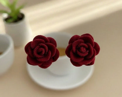 Amroze Heritage - Velvet Red Rose Stud Tops Pair –
