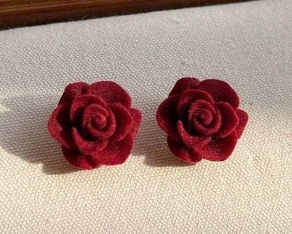 Amroze Heritage - Velvet Red Rose Stud Tops Pair –