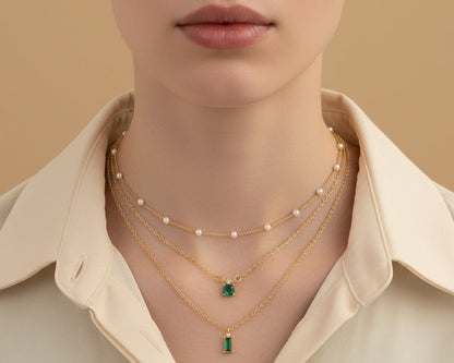 Amroze Heritage - Baguette & Round Pendant with Link Chains –