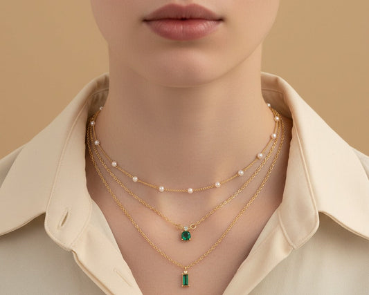 Amroze Heritage - Baguette & Round Pendant with Link Chains –