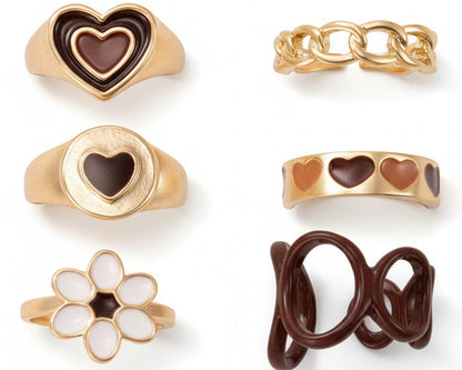 Amroze Heritage - Flower & Heart 6 Midi Rings Set –