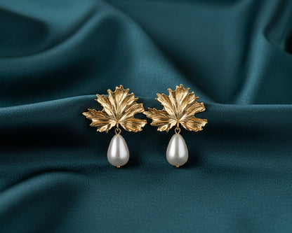 Amroze Heritage - Leaf Pearl Drop Earrings Pair –