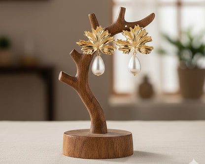 Amroze Heritage - Leaf Pearl Drop Earrings Pair –