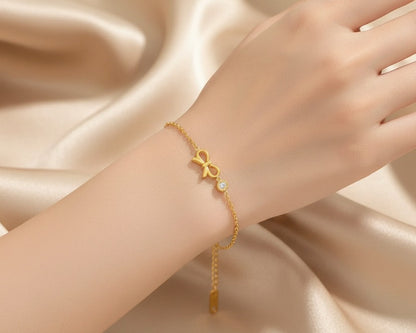 Amroze Heriatge - Stainless Steel Bow Charm Stone Bracelet