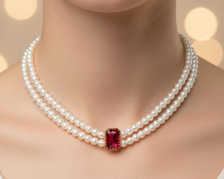 Amroze Heritage - Sultana Pearl Choker Blue - CK-EM-004 -