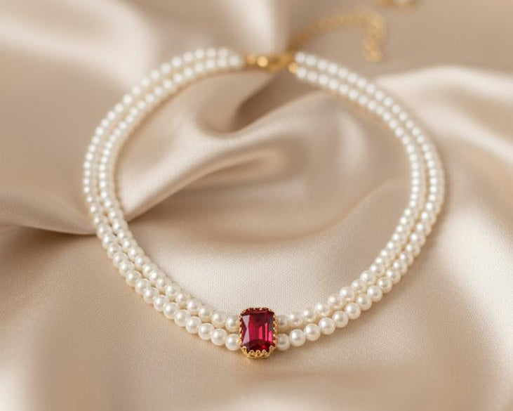 Amroze Heritage - Sultana Pearl Choker Blue - CK-EM-004 -