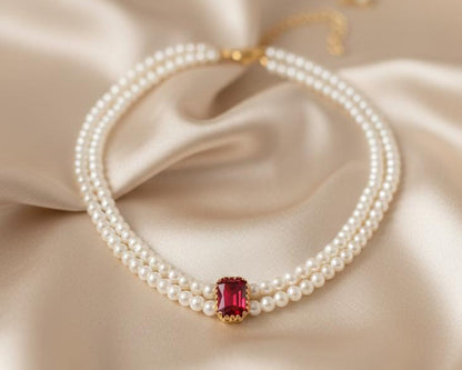 Amroze Heritage - Sultana Pearl Choker Blue - CK-EM-004 -